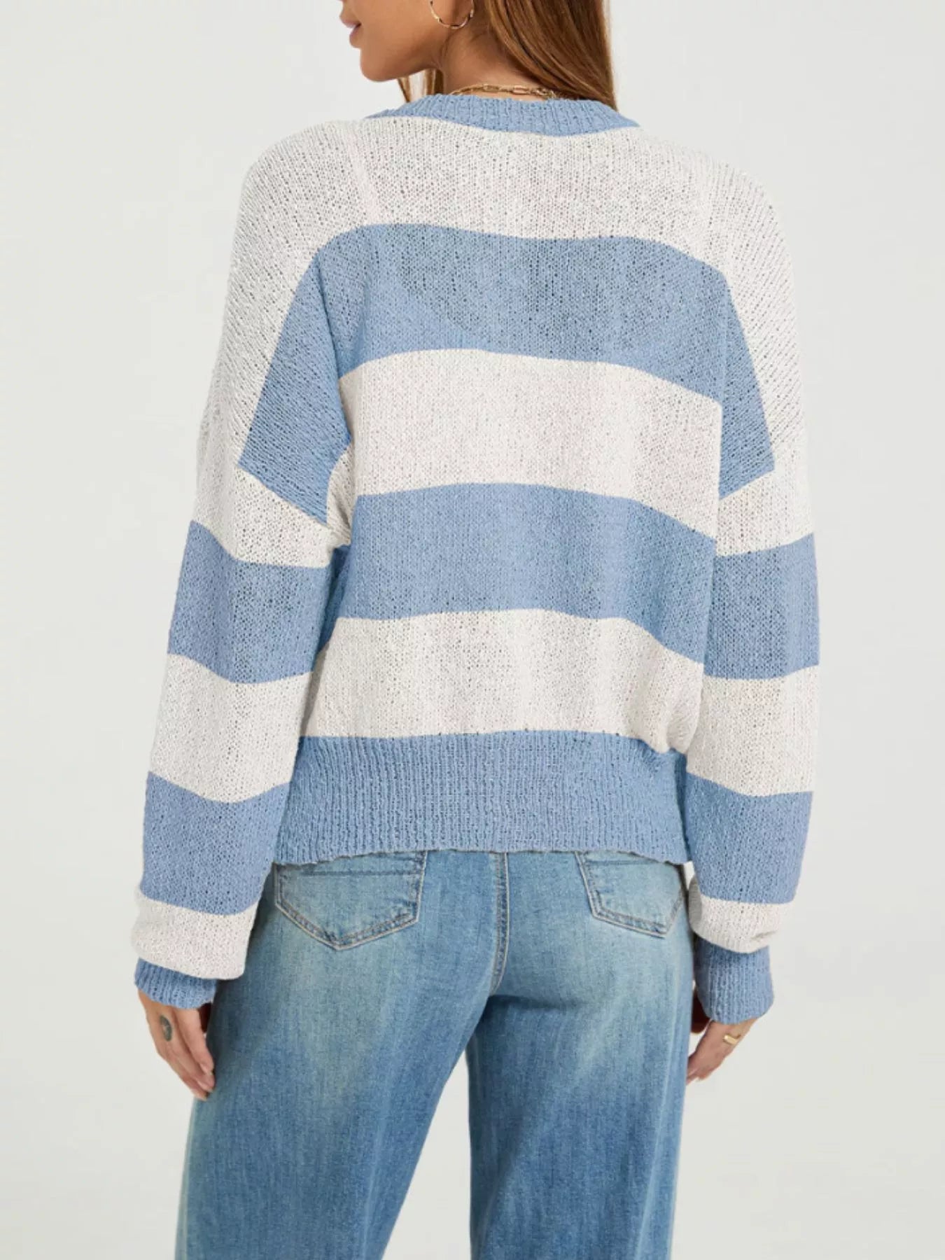 Trendsi Casual Striped Button-Down Knit Cardigan -