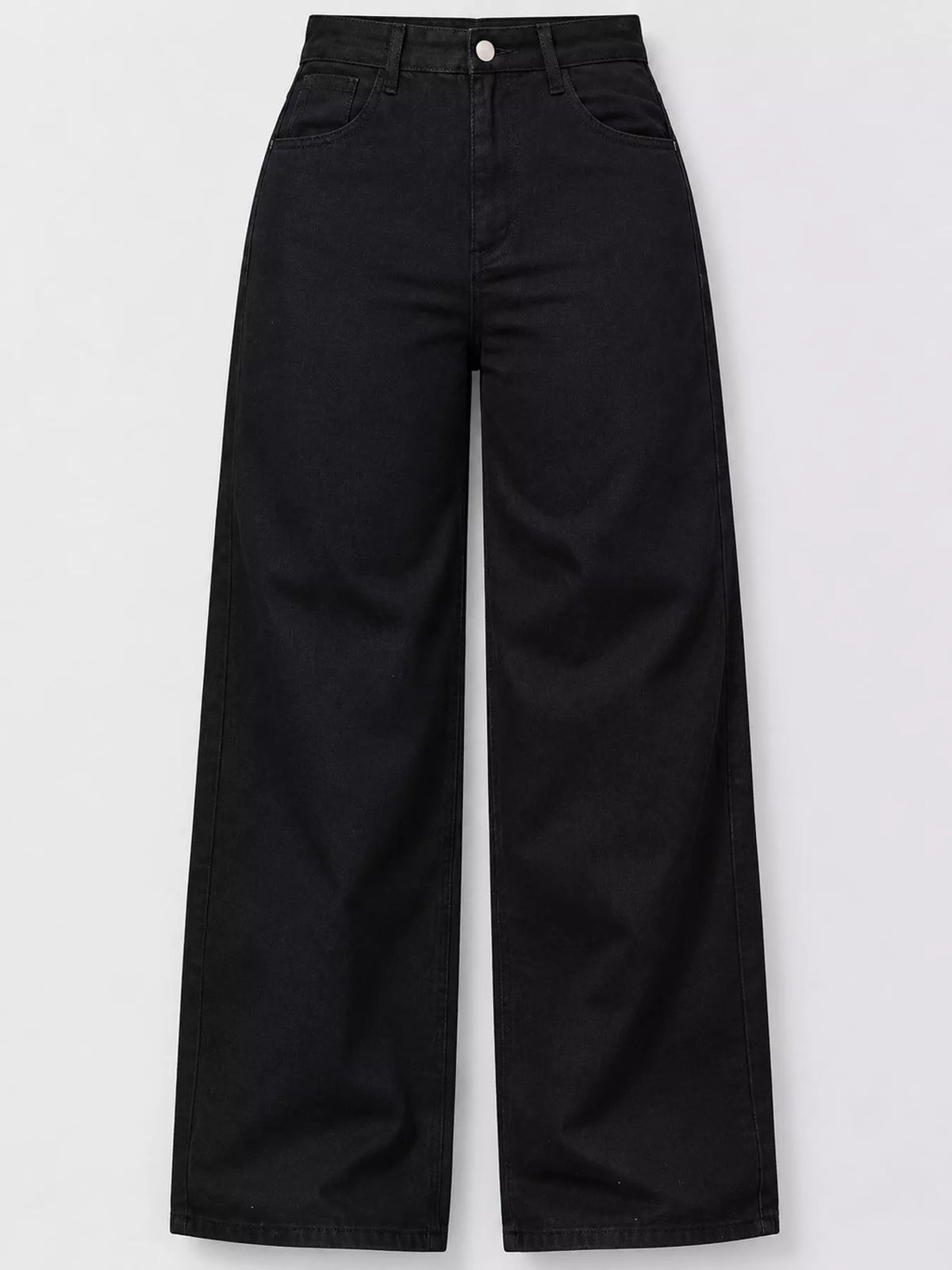 Black high waisted wide leg jeans, front view