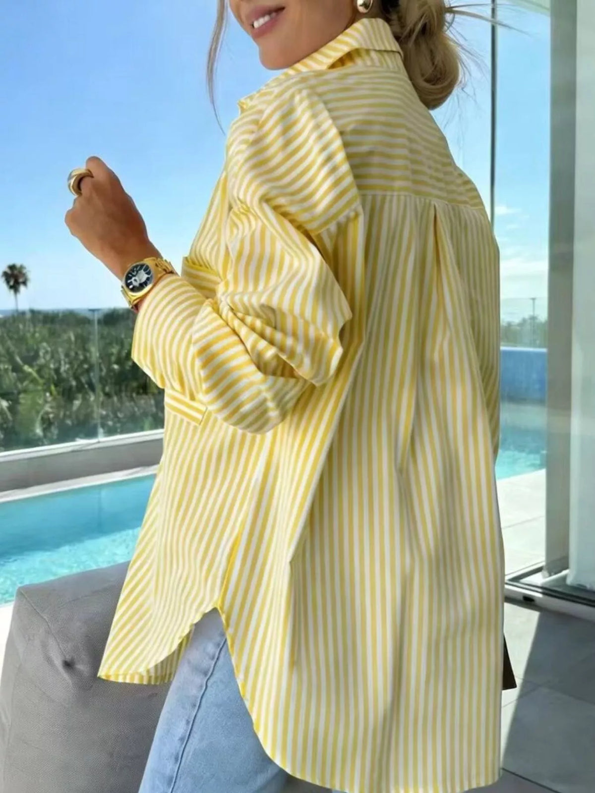 Trendsi Striped Button Up Long Sleeve Shirt -