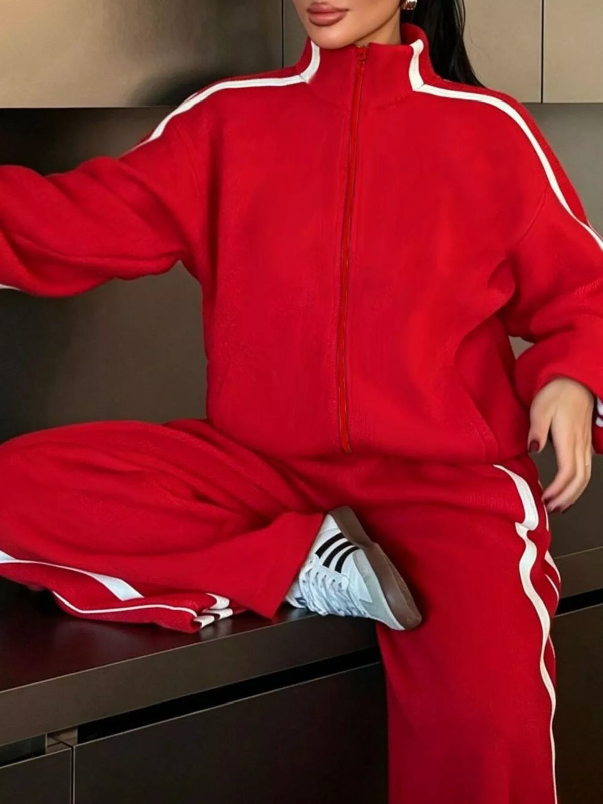 Trendsi Side Stripes Zip Up Top and Pants Set -