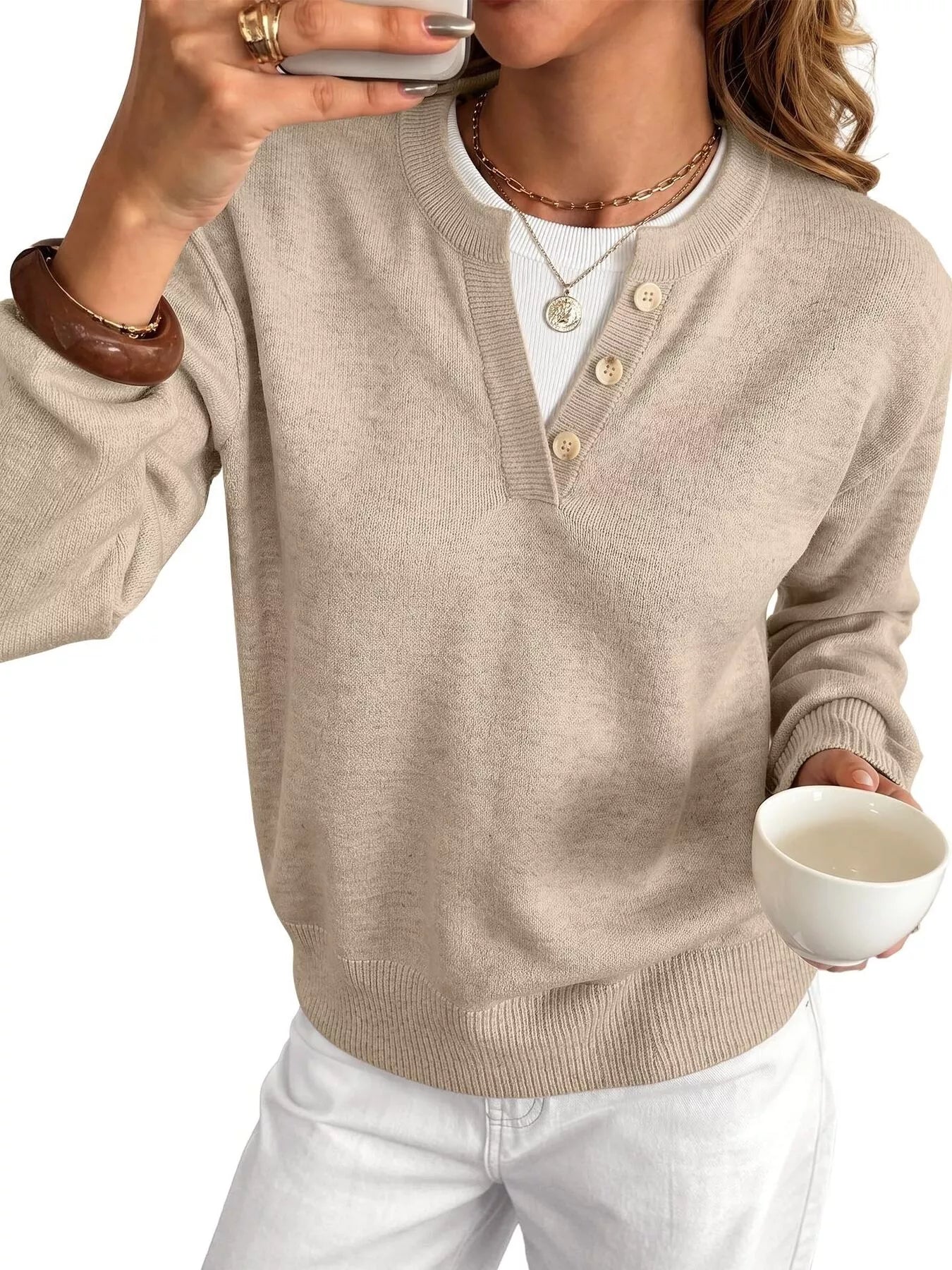 Trendsi Long Sleeve Dropped Shoulder Sweater -