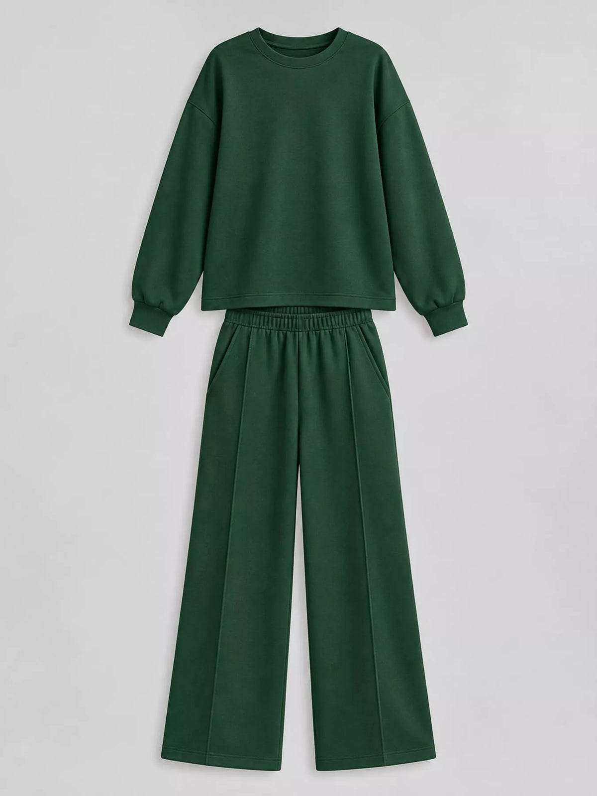 Green oversized sweatshirt and wide-leg pants set — front view