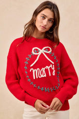 Trendsi BiBi Christmas Wreath Merry Letter Knit Top -