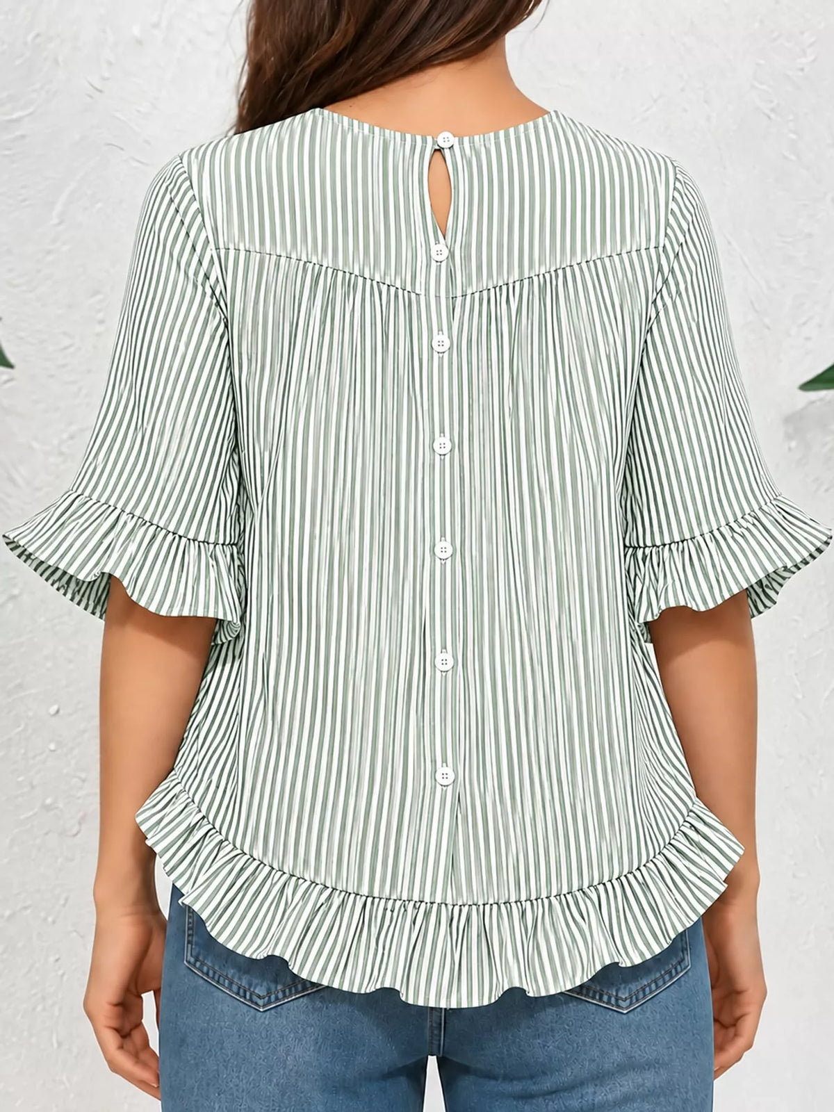 Ruffle Hem Short Sleeve Blouse — back view