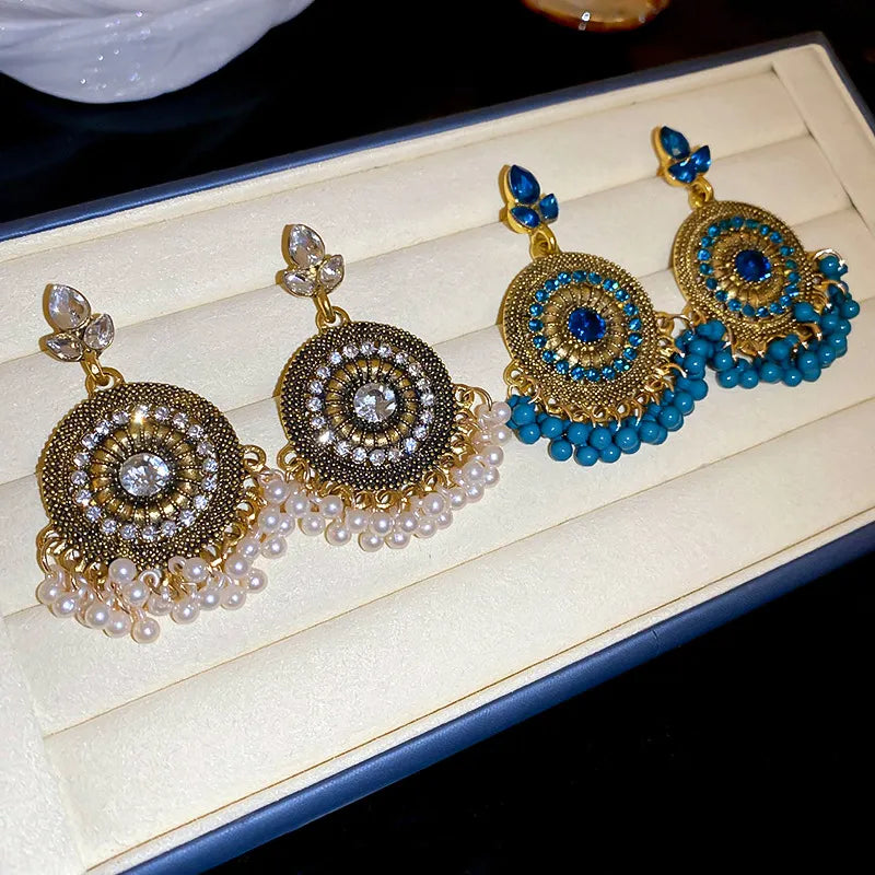 Trendsi Rhinestone Alloy Bead Dangle Earrings -