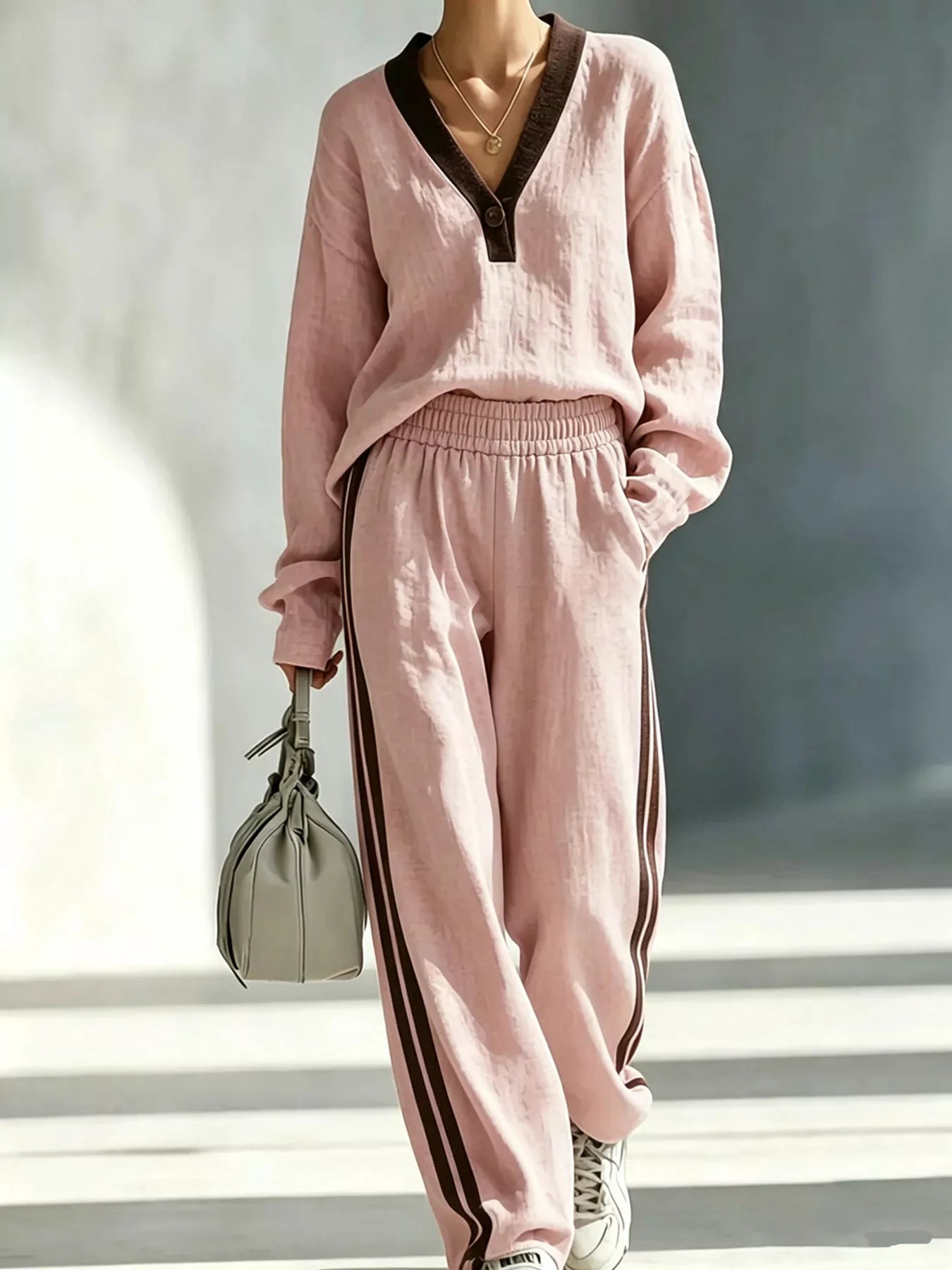 Trendsi Long Sleeve Top and Side-Striped Joggers Set -