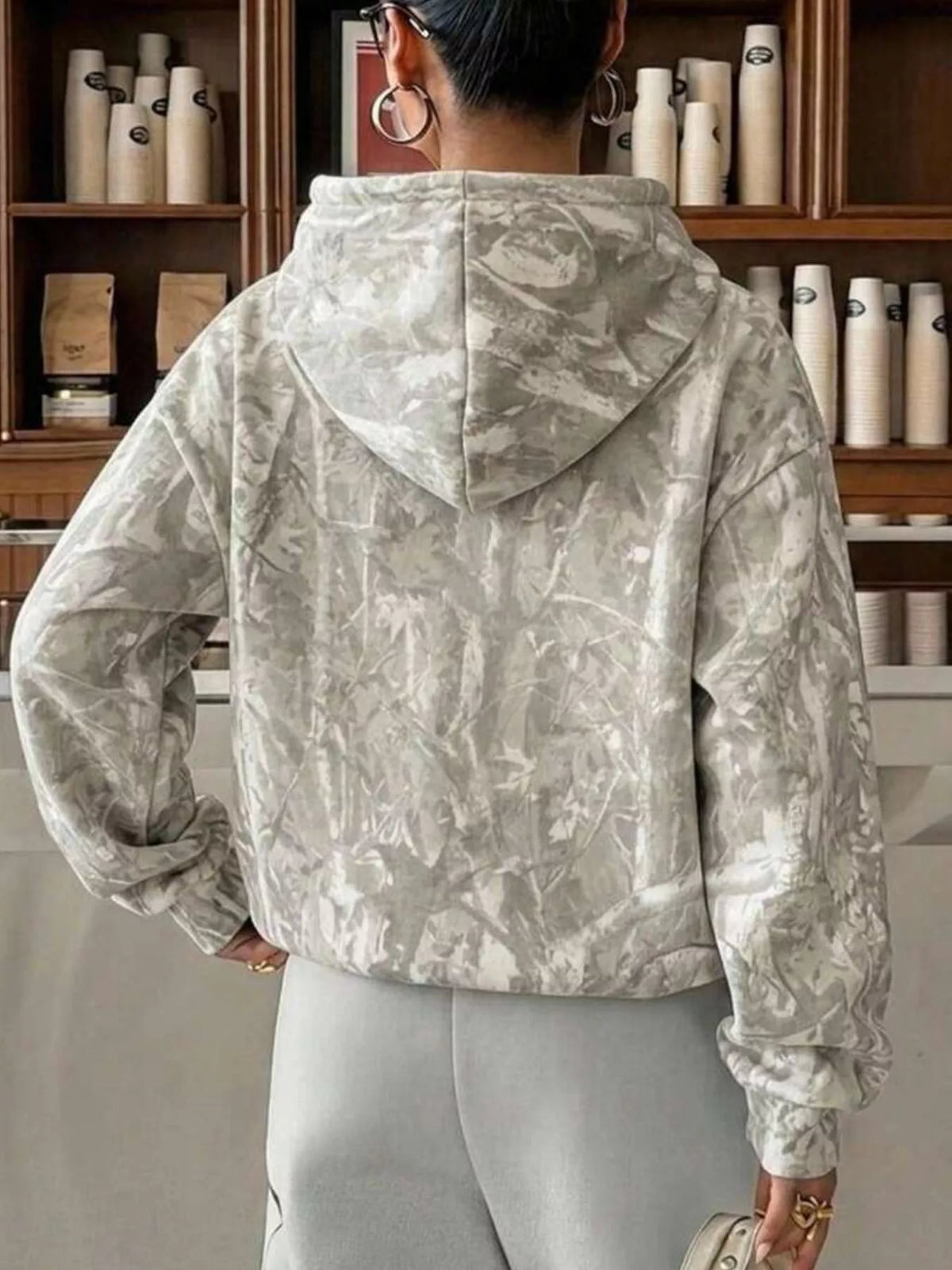 Trendsi Leopard Dropped Shoulder Hoodie -