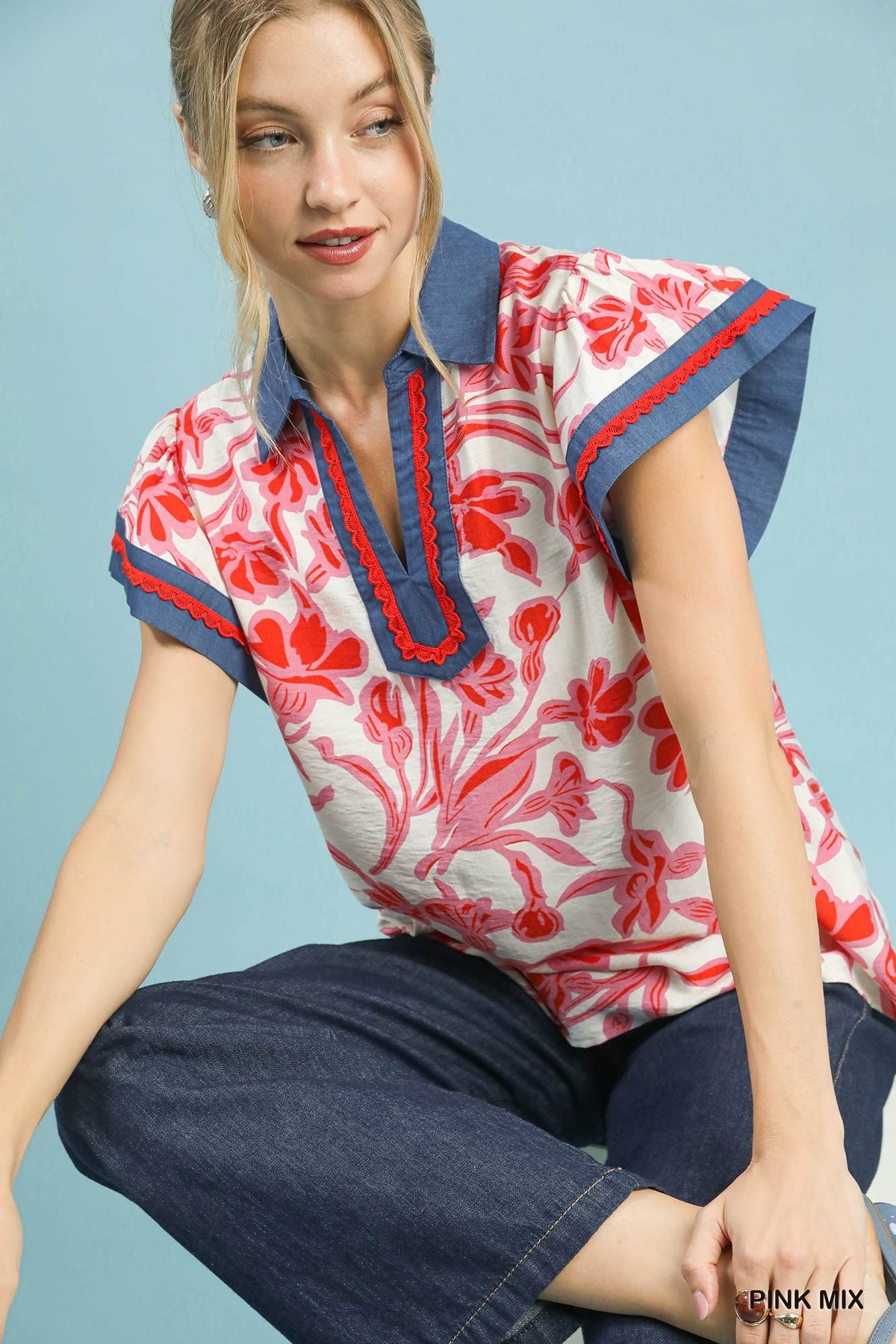 Women's Floral Split-Neck Rayon Blouse With Flutter Sleeves — product view 6