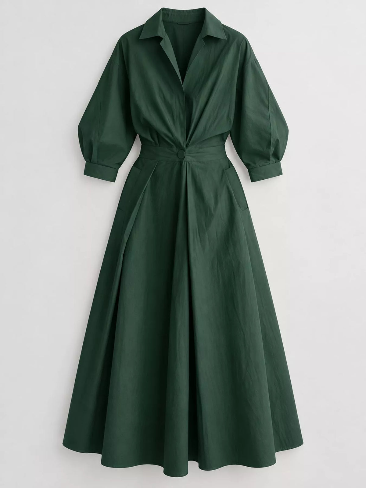 Collared Three-Quarter Sleeve Midi Shirt Dress — garment front