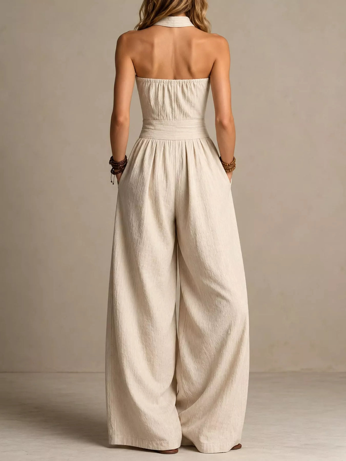 Wide-leg jumpsuit, cream back
