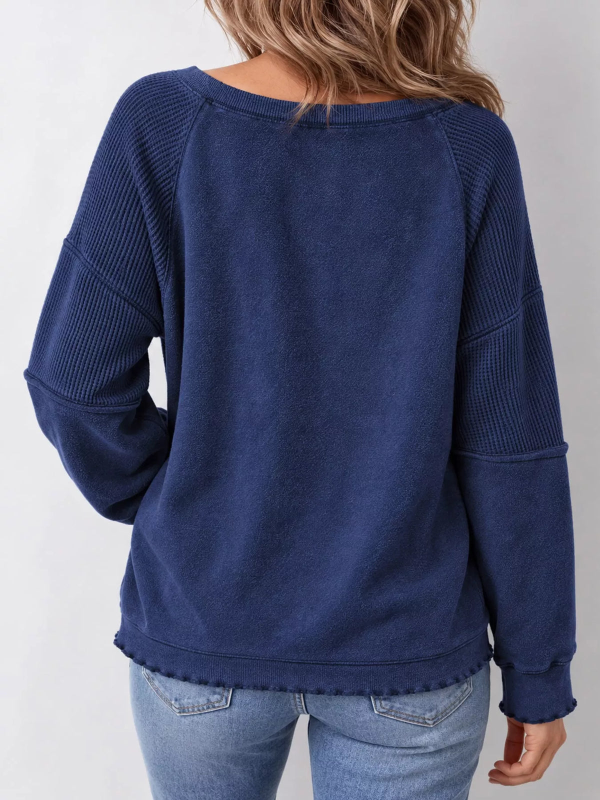 Waffle-knit sweatshirt, navy back