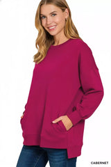 Trendsi Zenana Fleece Hi-low Boyfriend Sweatshirts with Pockets -