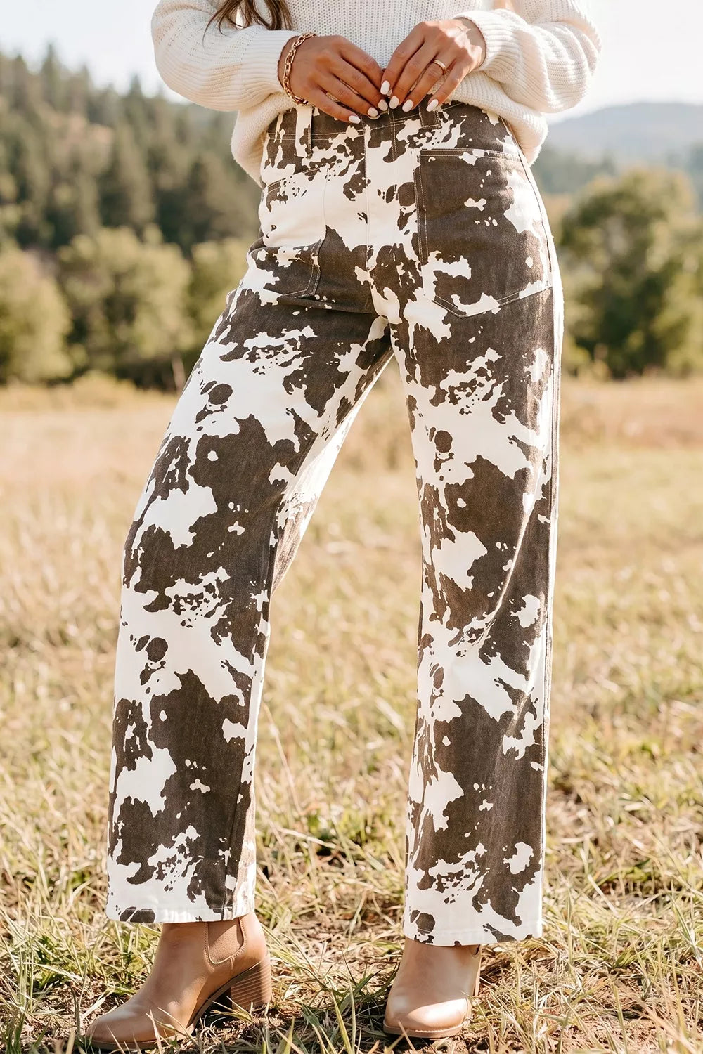 Trendsi Abstract Pattern Regular Fit Full-Length Western Style Jeans -