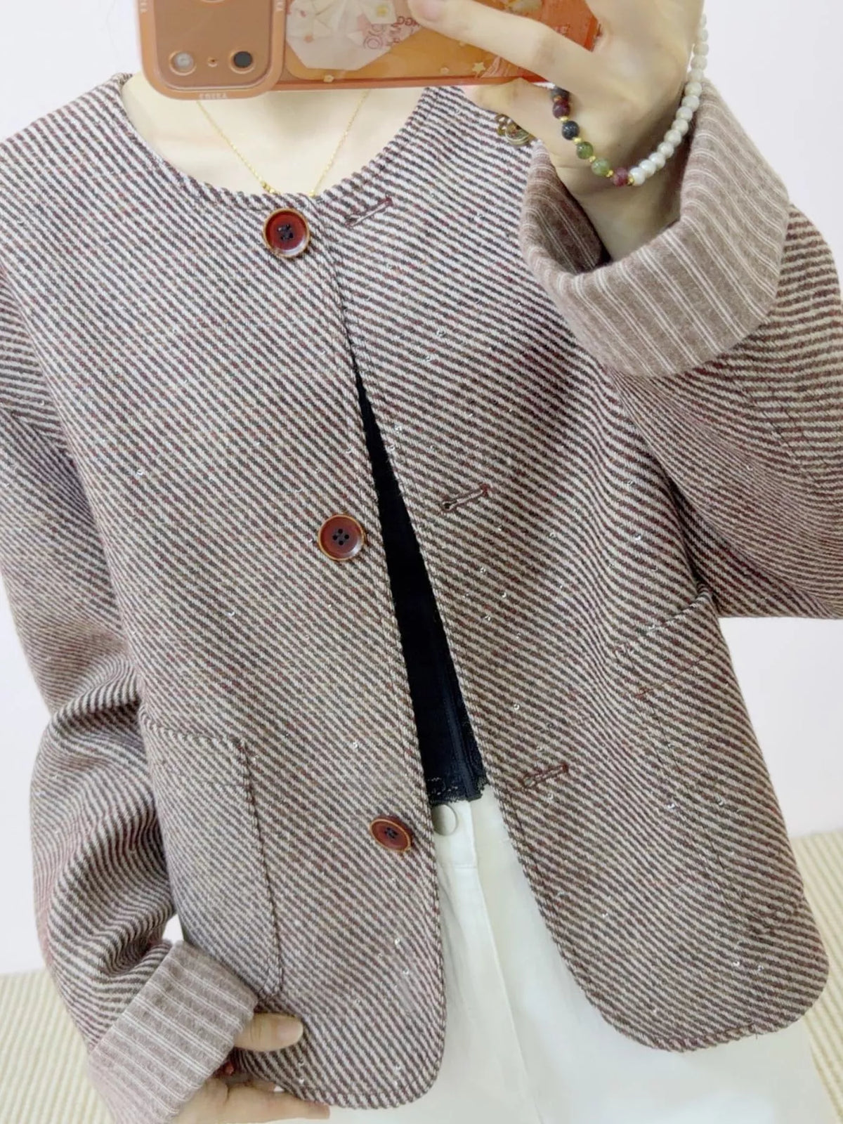 Button-Up Crew Neck Jacket — front view