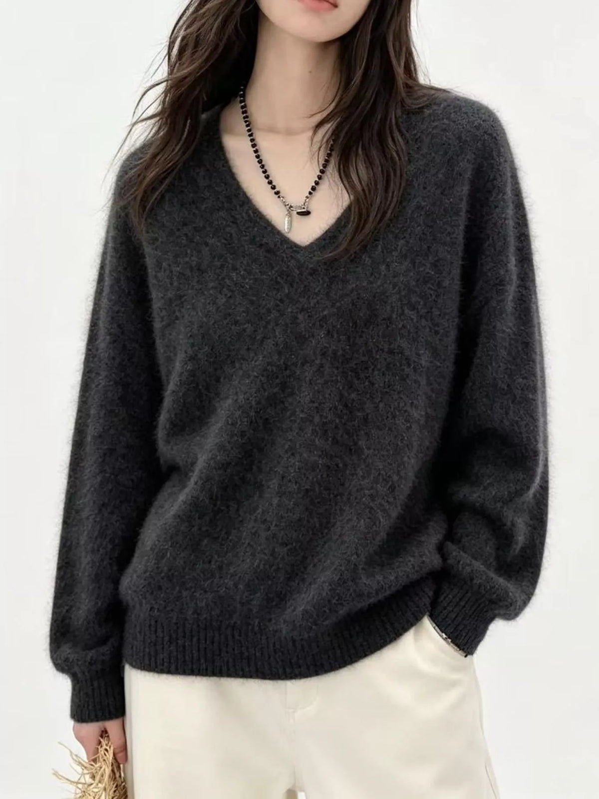 Gray v-neck sweater