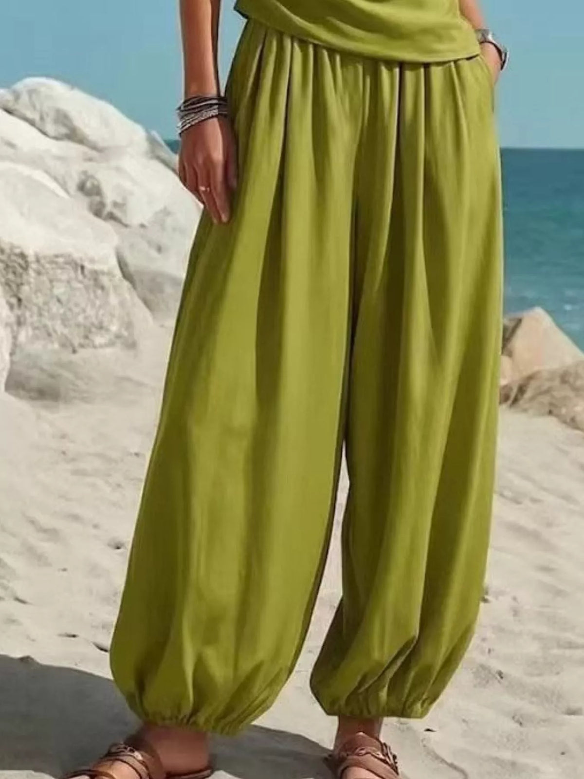 Women's One-Shoulder Sleeveless Top & Harem Pants Set — alternate view 2