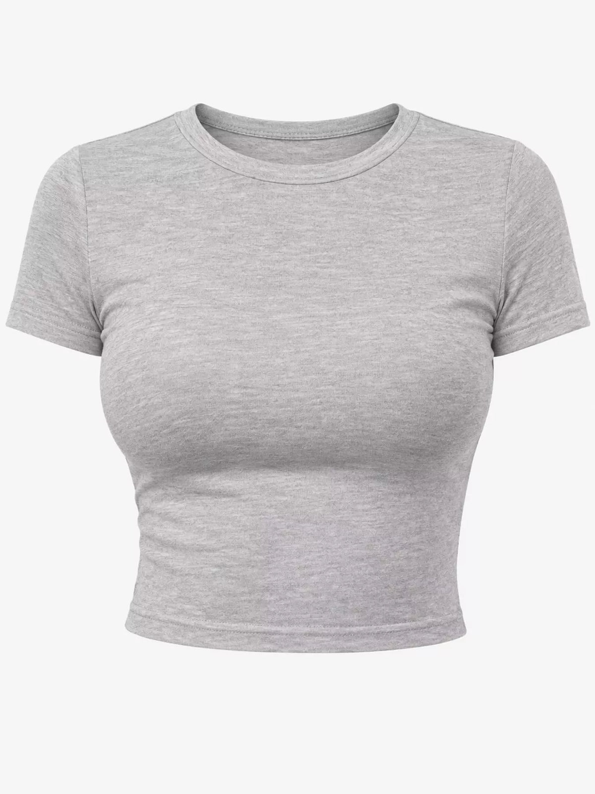 Heather gray crew neck crop T-shirt, front product view