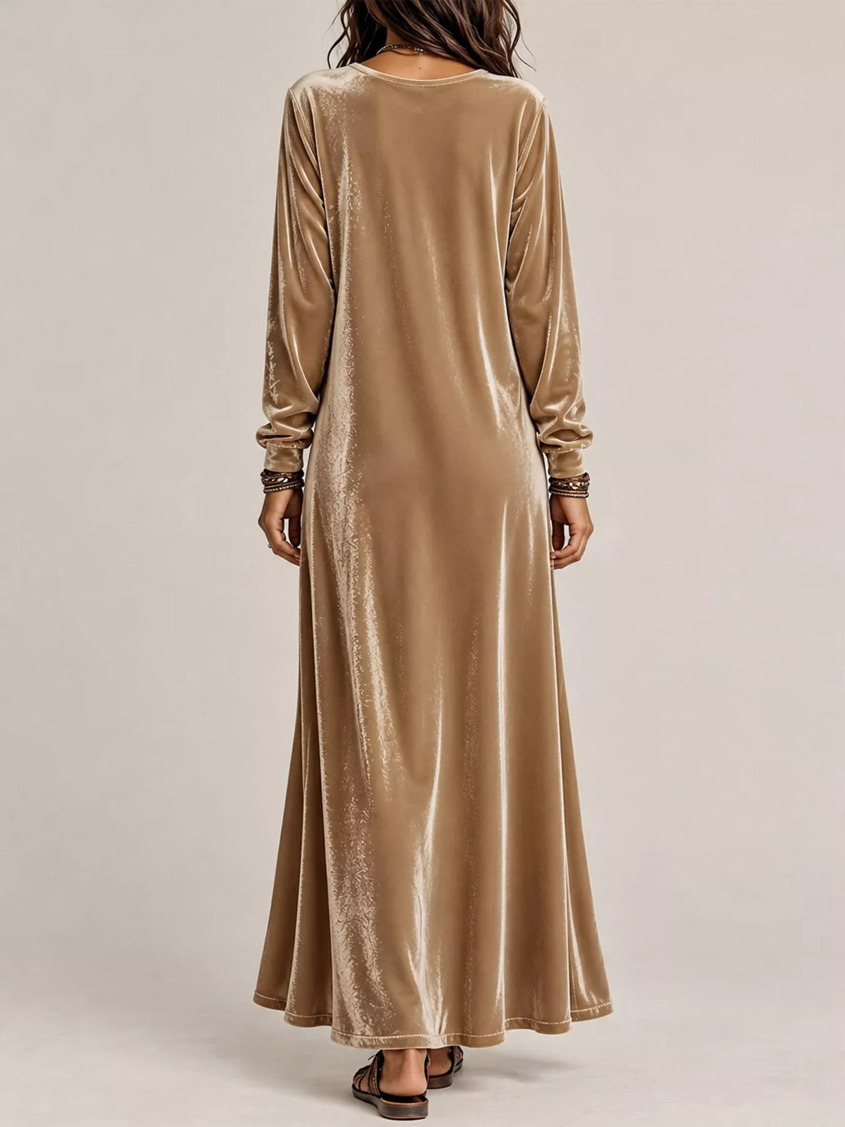 Velvet maxi dress, tan back
