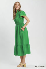 Trendsi Umgee Contrast Trim Midi Dress with Tiered Ruffle Hem - Dresses