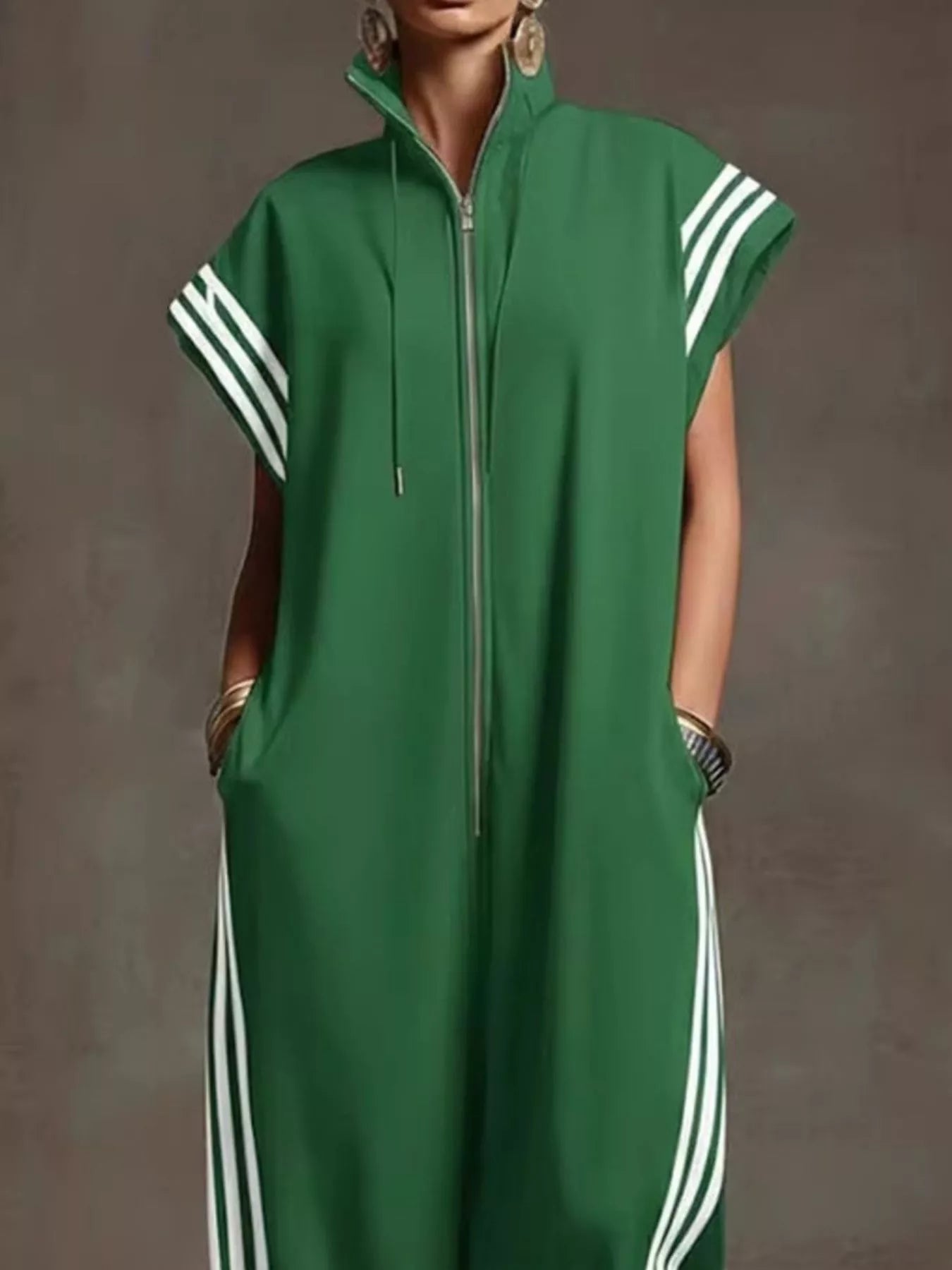 Trendsi Full Size Side Stripe Zip-Front Wide Leg Jumpsuit Plus Size -