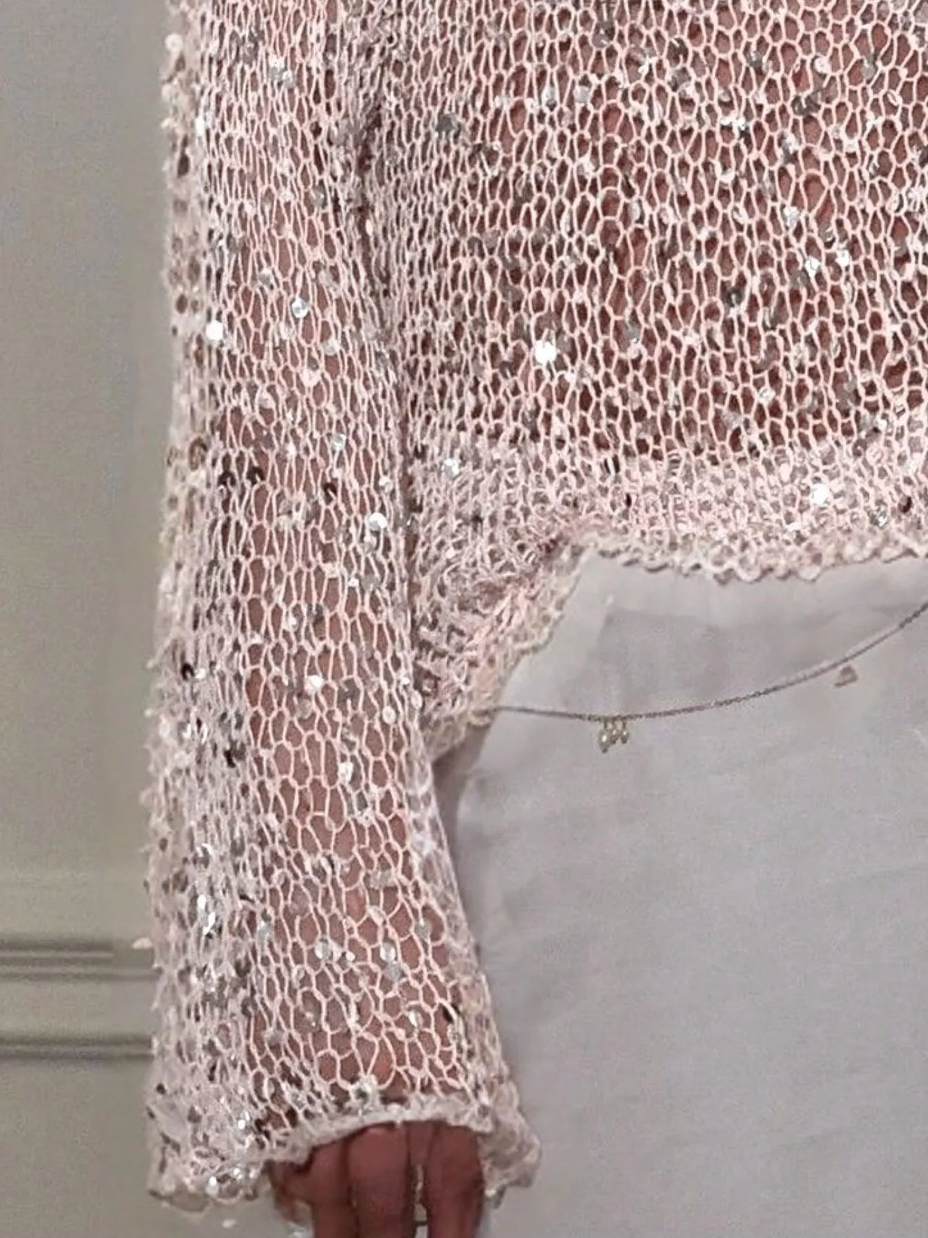 Trendsi Sequin Long Sleeve Knit Cover Up -