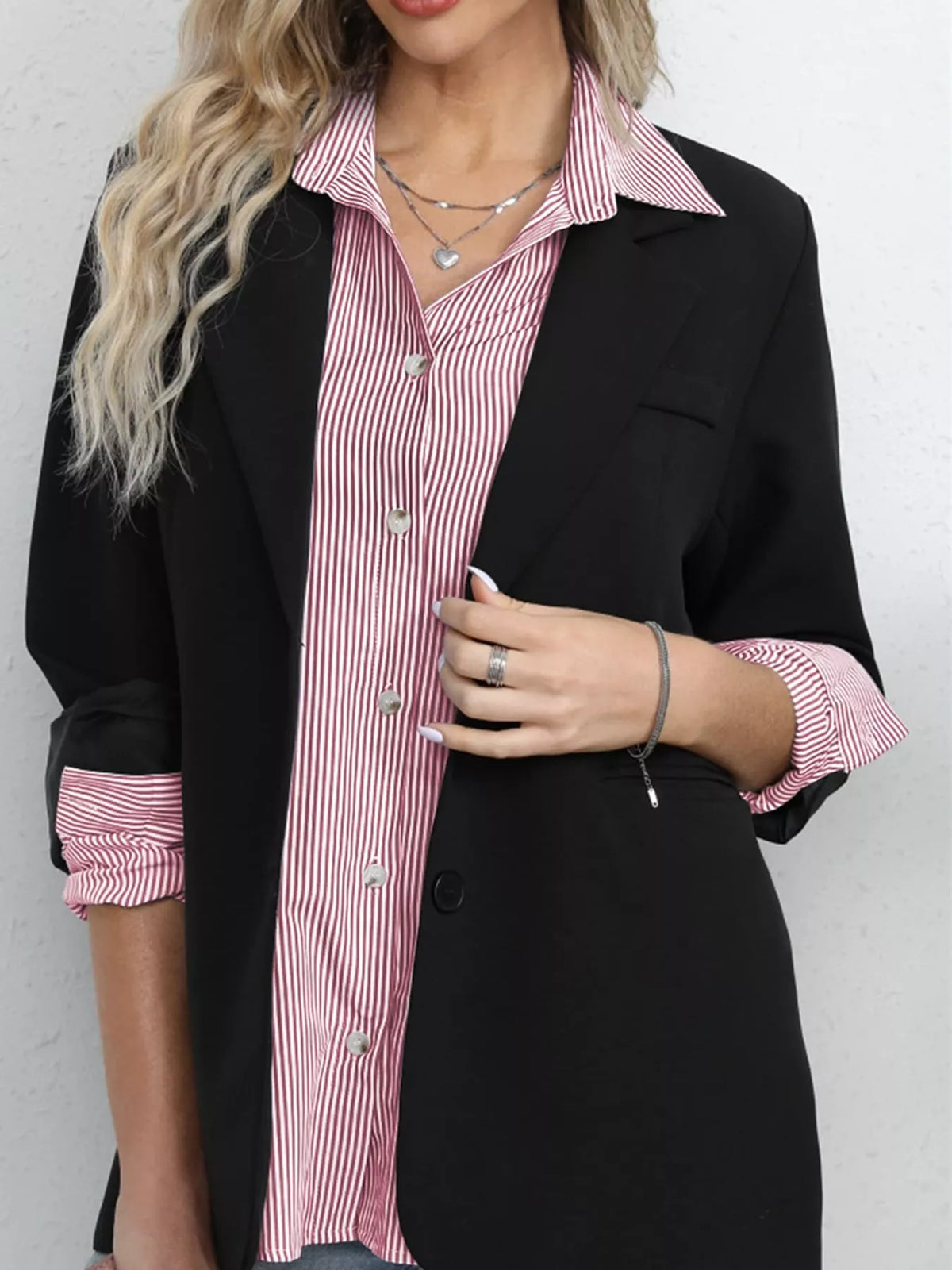 Red striped button-down shirt