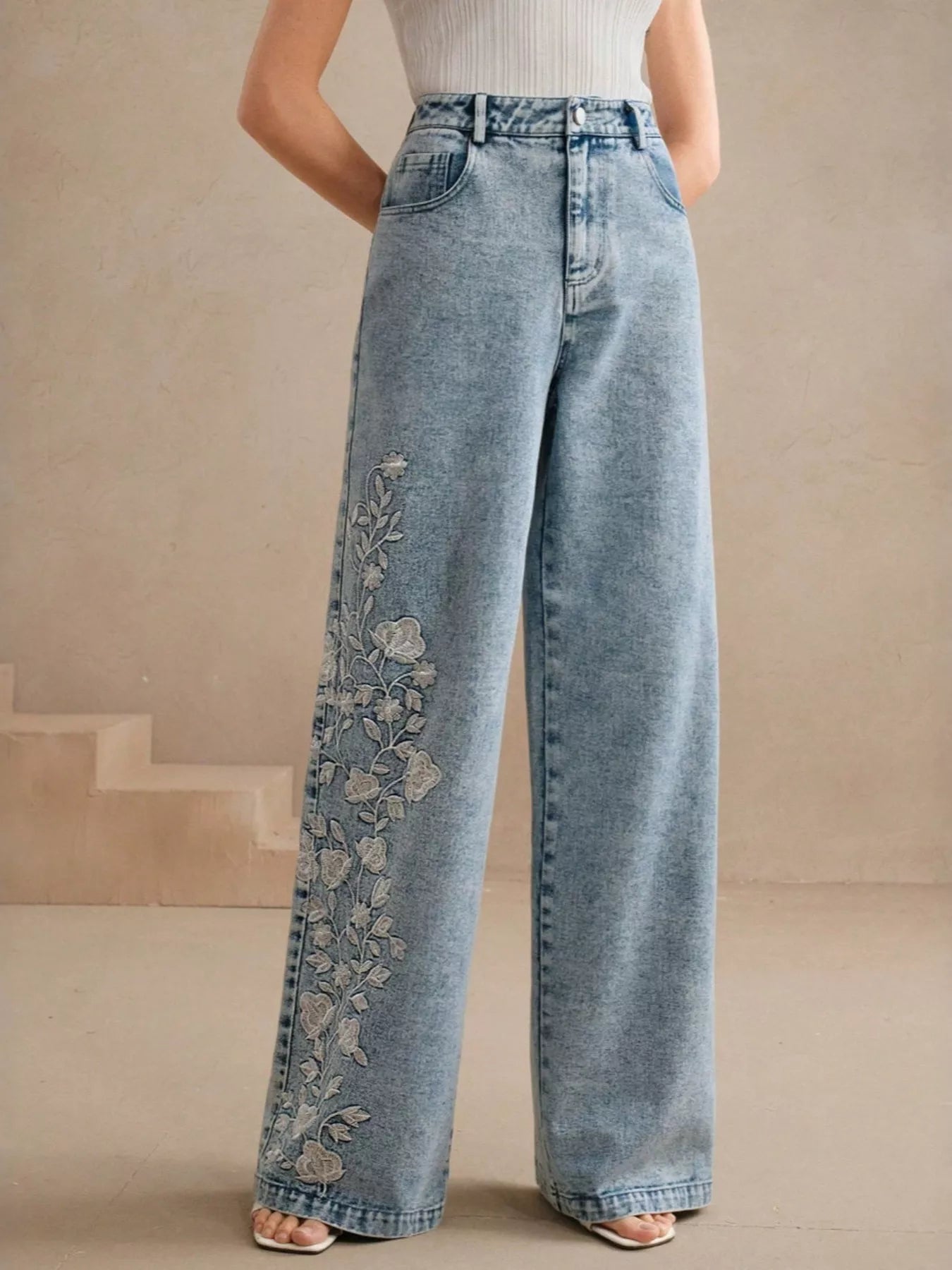 Trendsi Embroidered Wide-Leg Jeans -