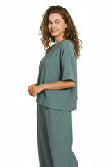 Trendsi Zenana Ribbed Round Neck Tee & Pants Set -