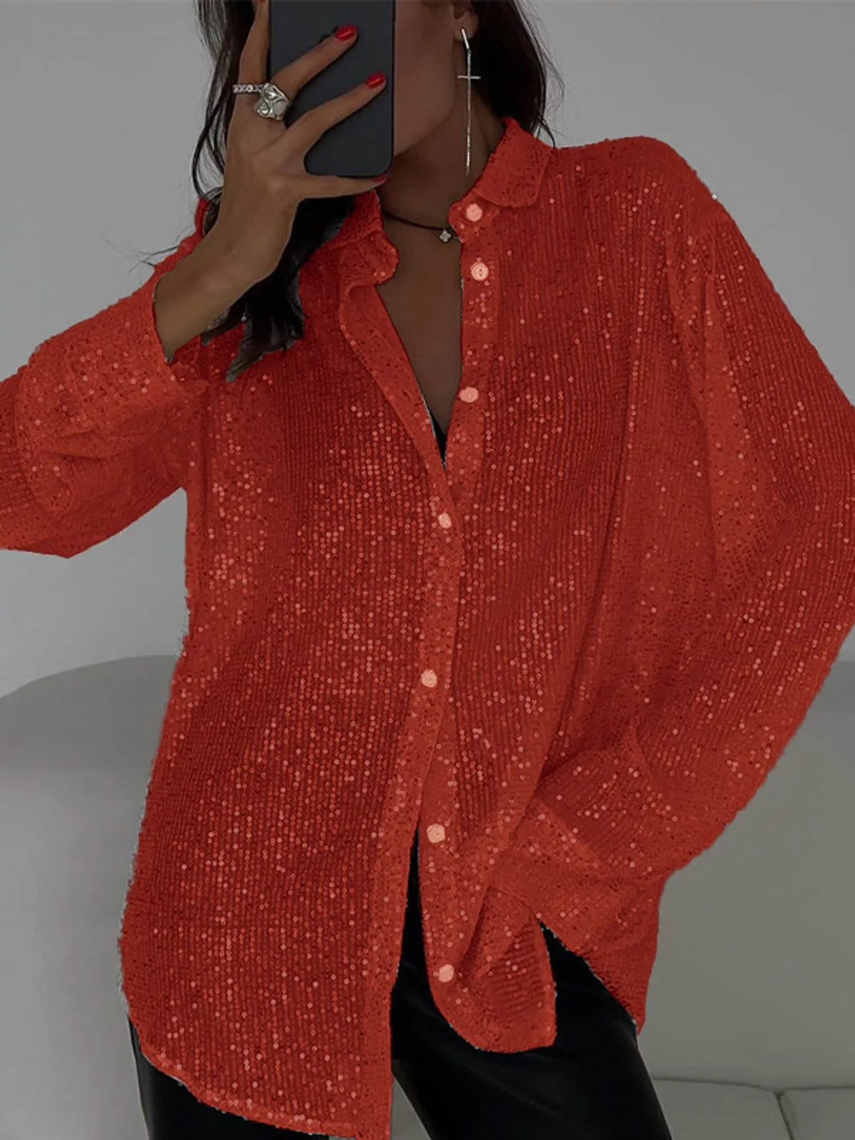 Sequin shirt, red front