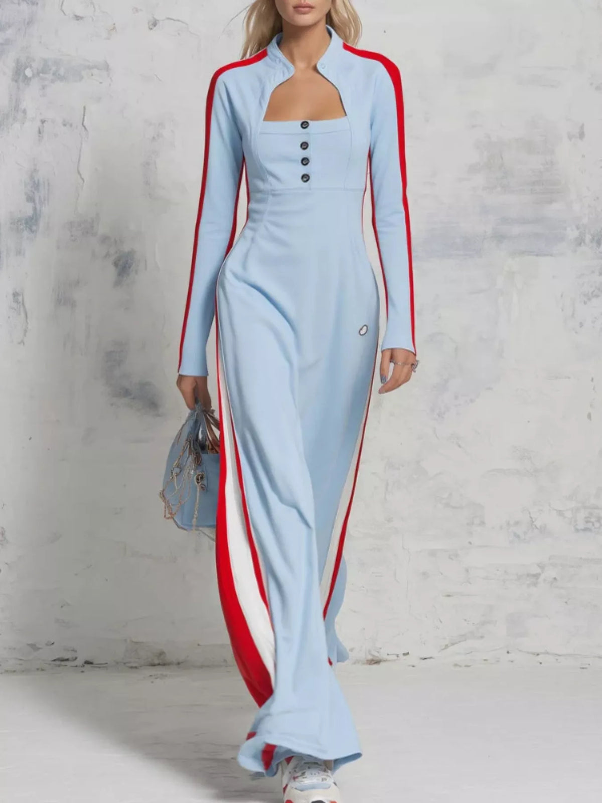 Trendsi Color-Block Long Sleeve Maxi Dress -
