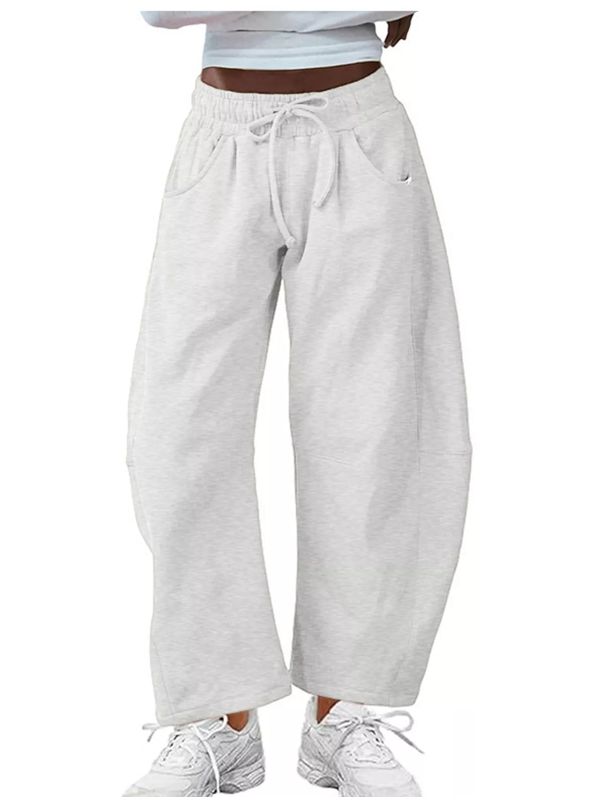 Wide-Leg Active Pants with Drawstring — front view