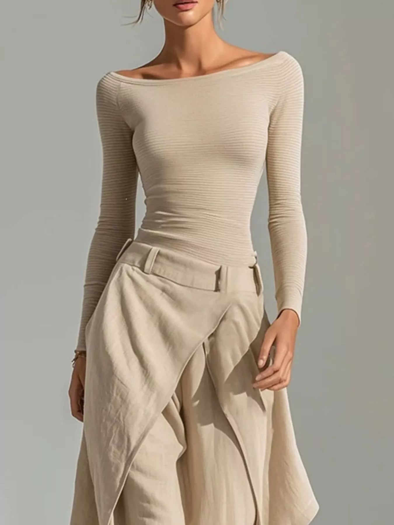 Trendsi Boat Neck Long Sleeve Top and Asymmetrical Pants Set -