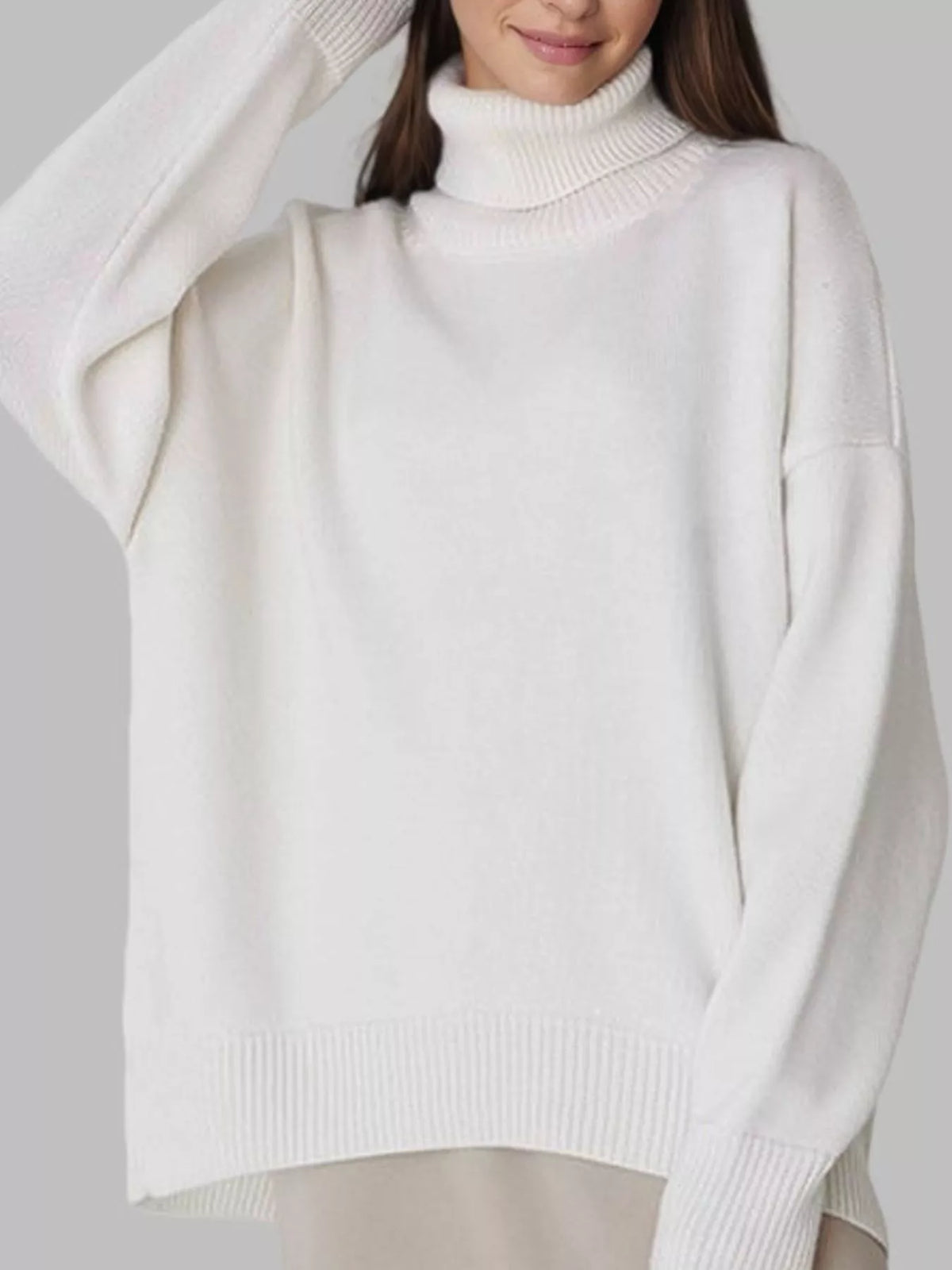Turtleneck sweater, white front