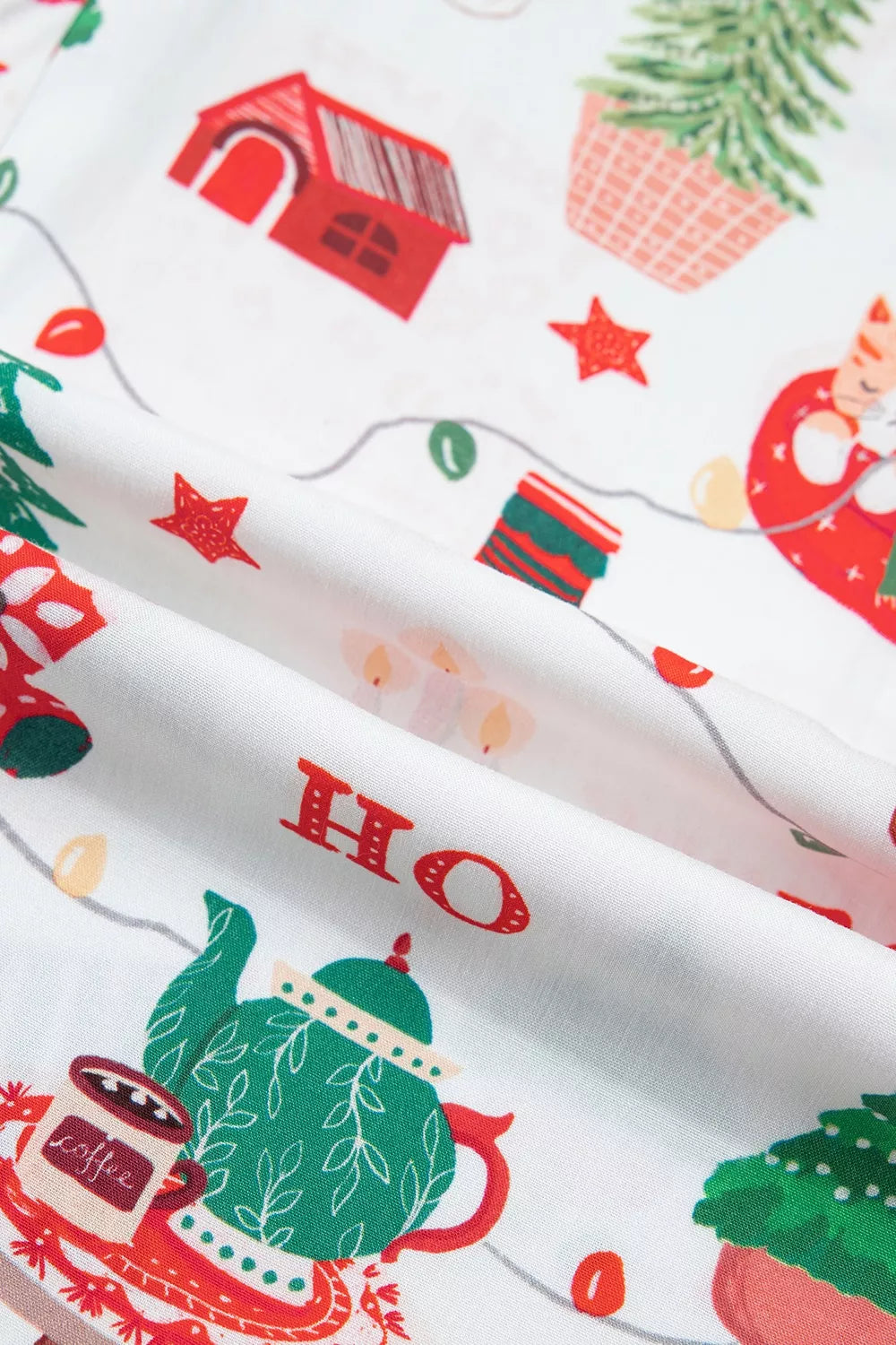 Christmas Print Button-Front Lounge Set, print detail