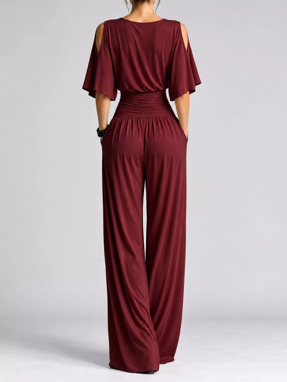 Cold Shoulder Wide-Leg Jumpsuit — back view