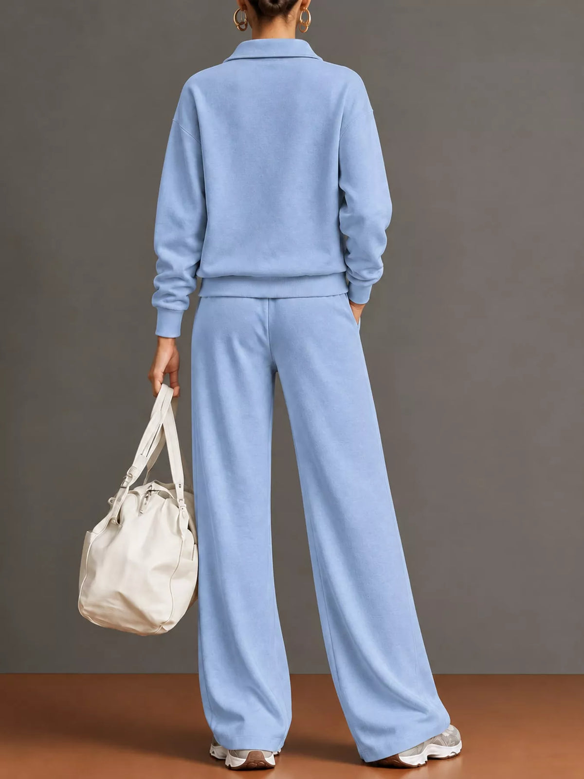 Half Zip Long Sleeve Top and Pants Set — back view