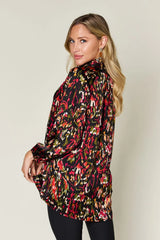 Trendsi Double Take Full Size Printed Button Up Long Sleeve Shirt - Pants