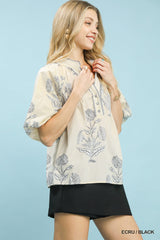 Trendsi Umgee Floral Print V-Neck Top -
