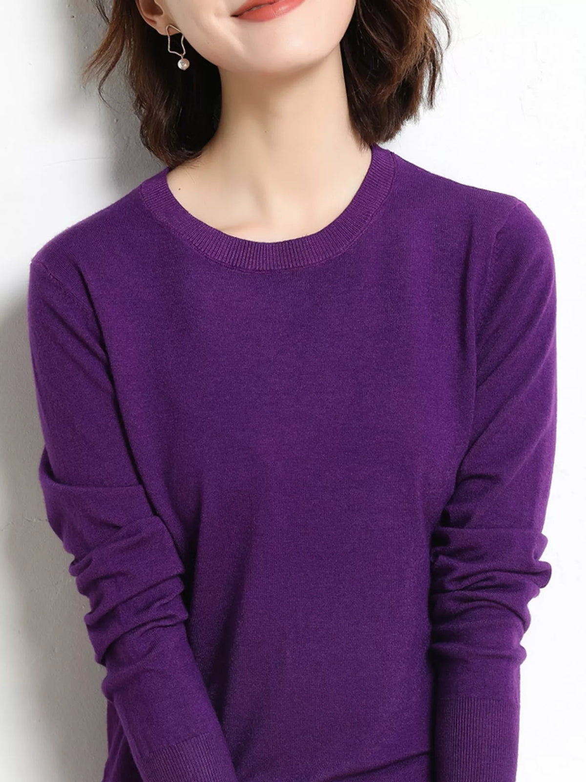 Crew Neck Long Sleeve Sweater — front view
