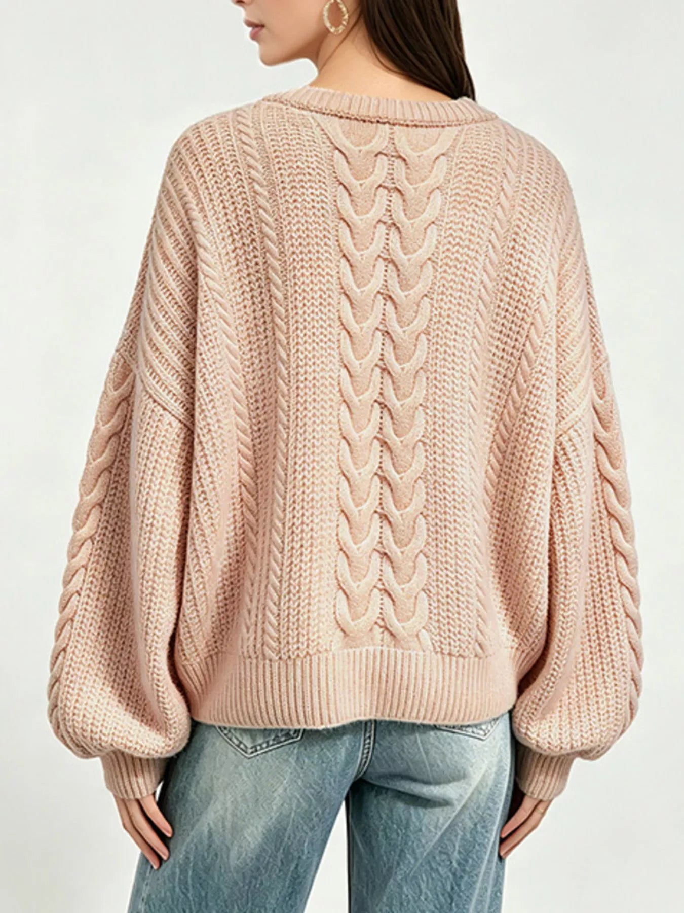 Trendsi Chunky Cable Knit Round Neck Sweater -