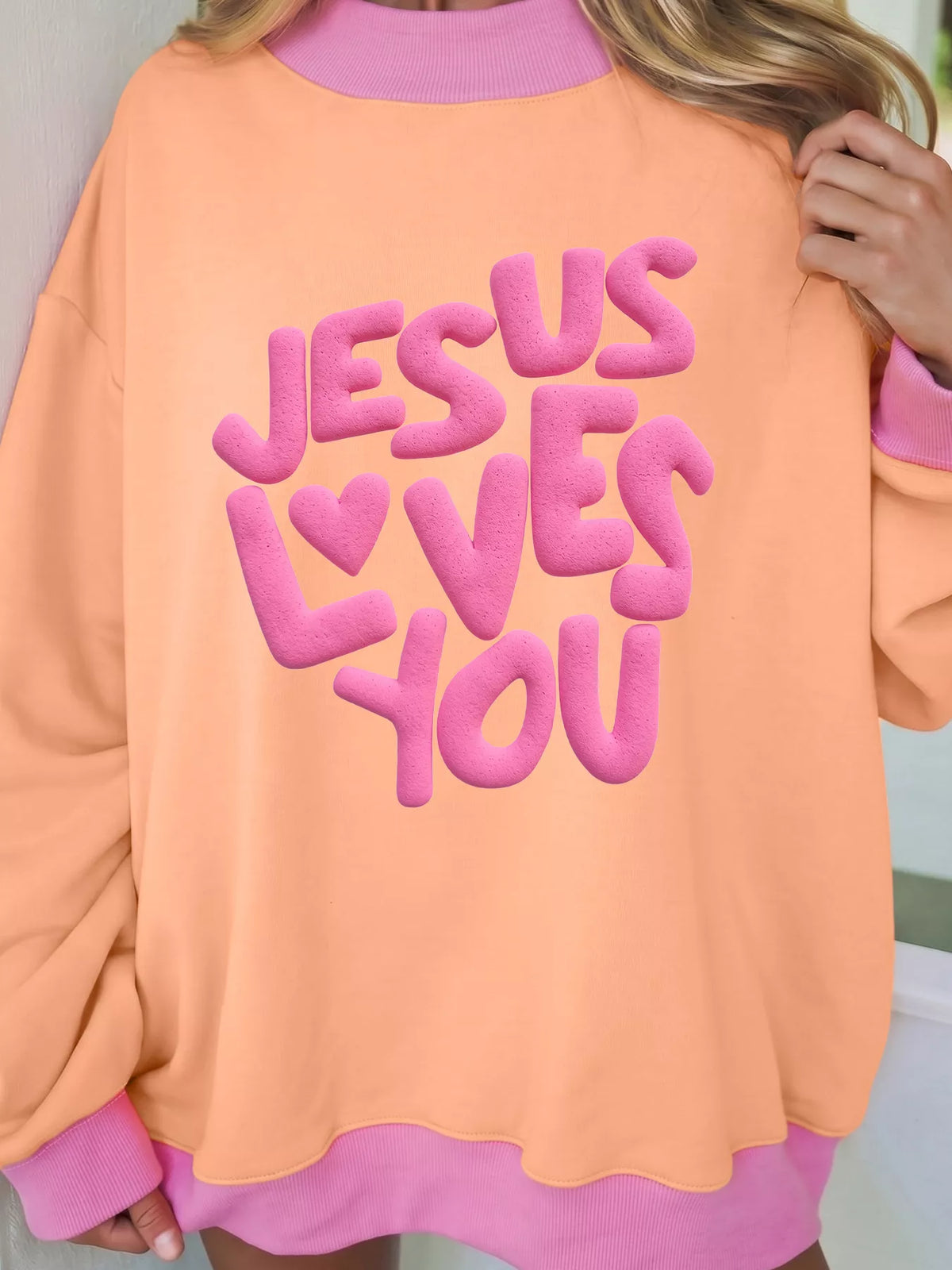 Jesus Loves You Colorblock Sweatshirt — front view