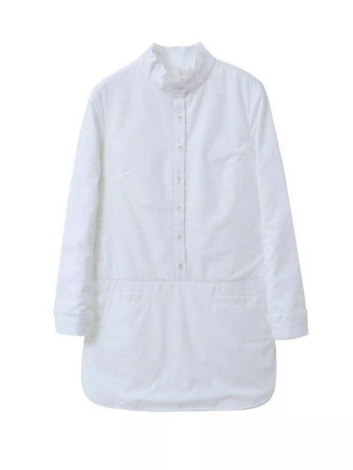 Ruffle-Neck Longline Blouse with Elastic Waist in white