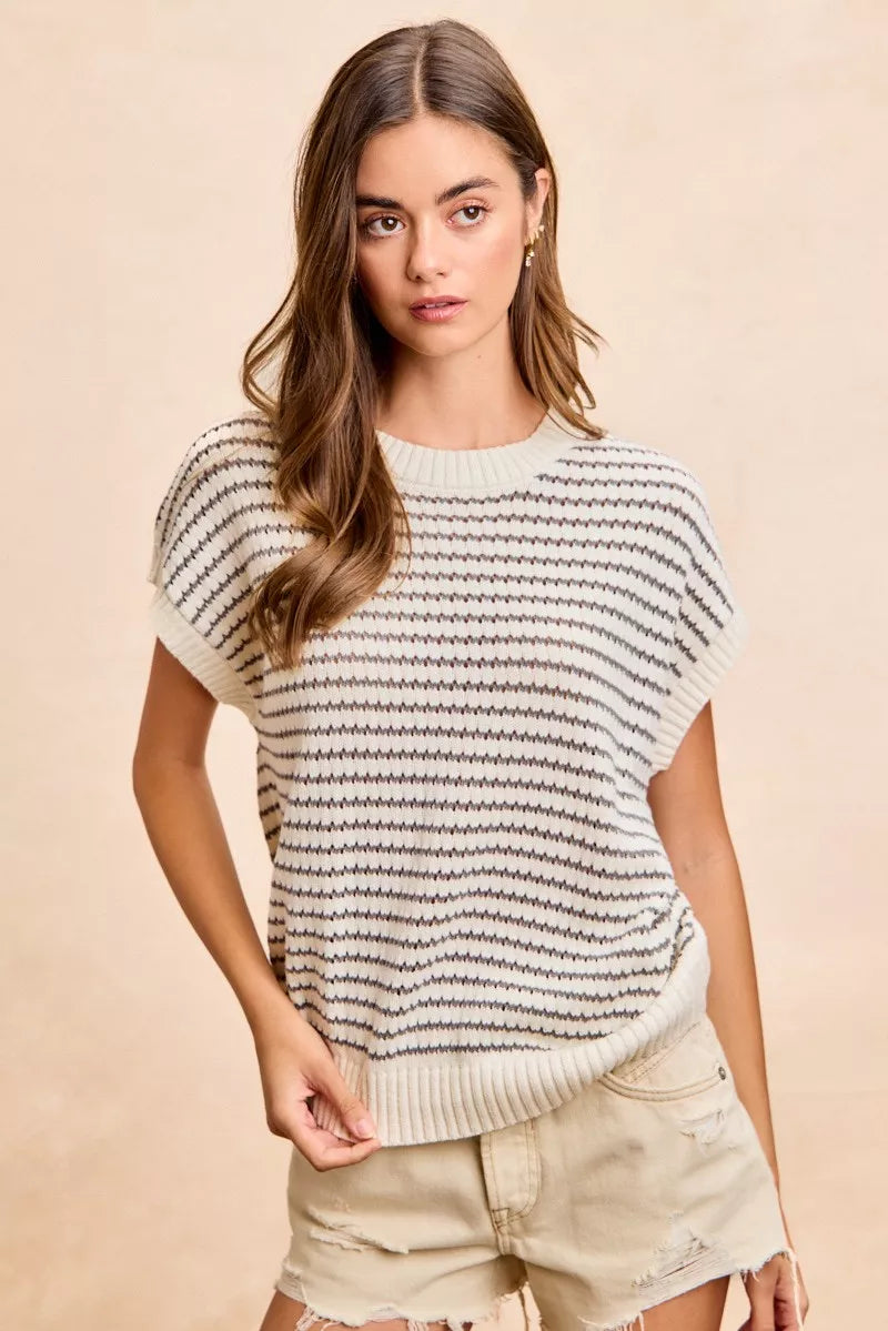 Women's Pointelle Stripe Sleeveless Sweater Top — product view 1