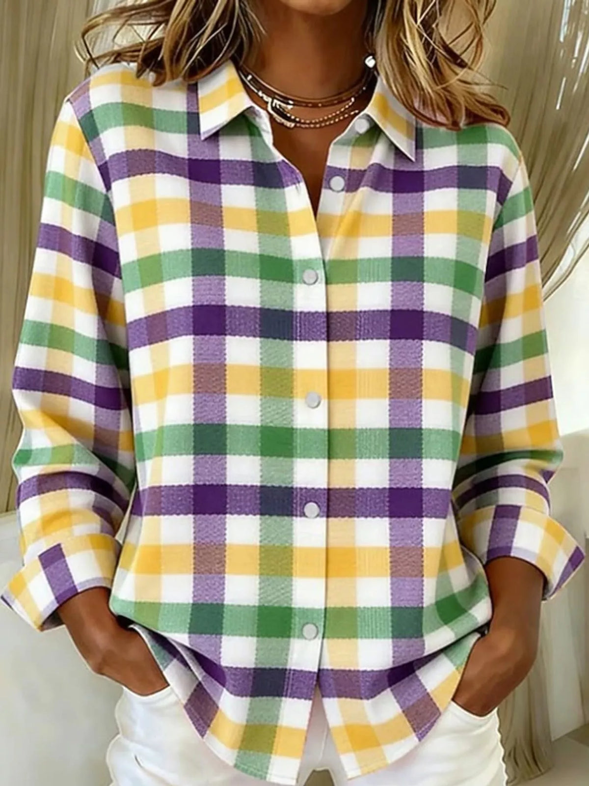 Multicolor plaid long sleeve shirt