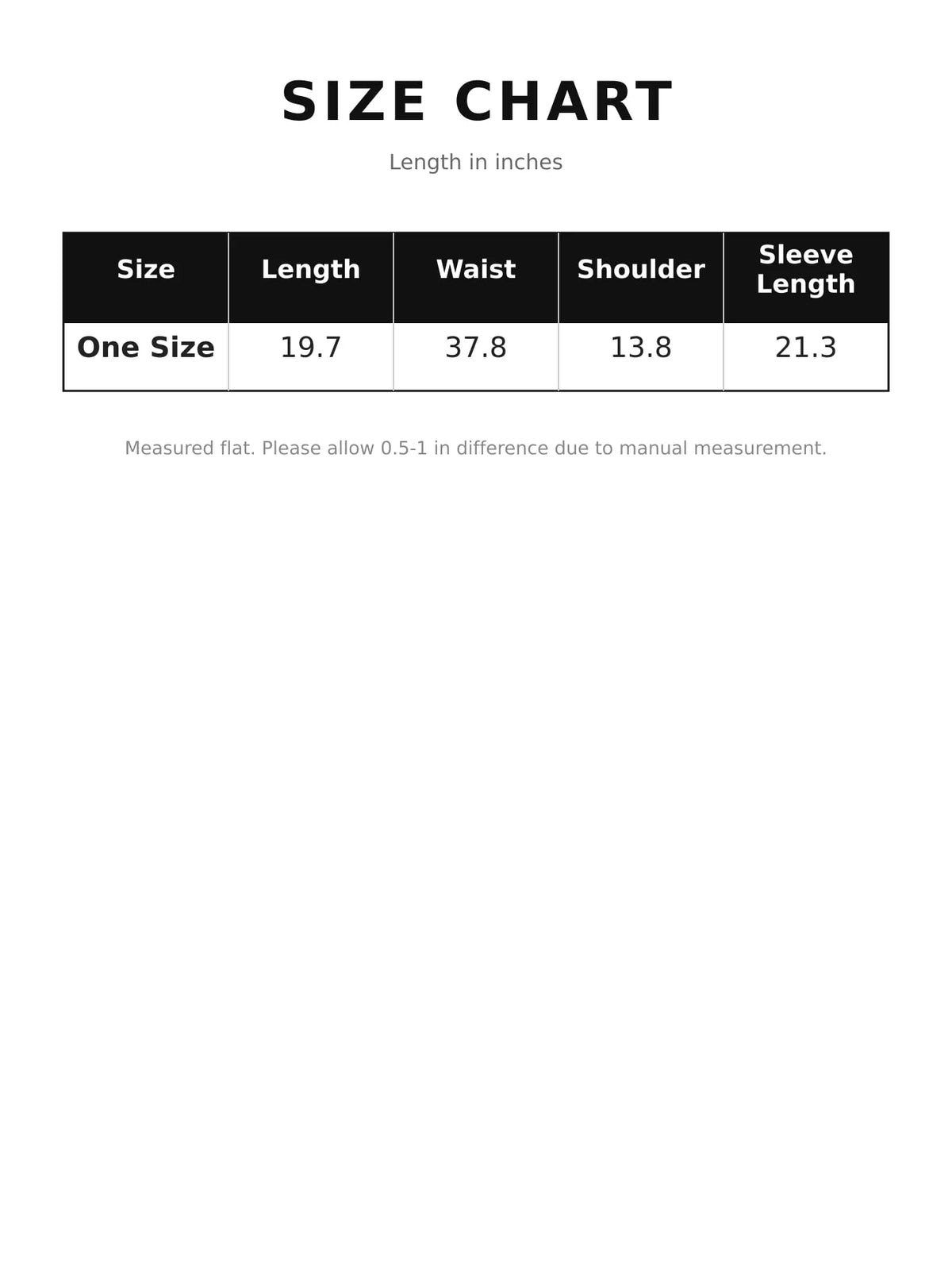 Size chart for women's crew neck button-down knit cardigan