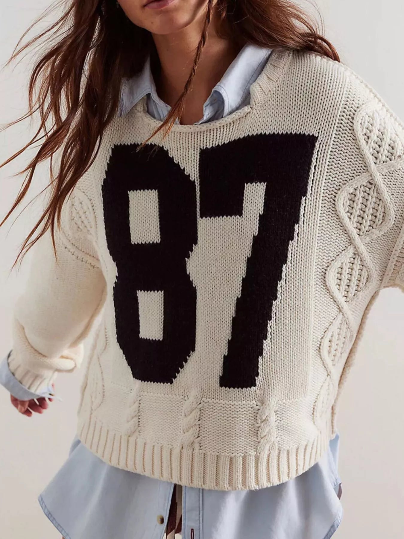 Trendsi 78 Number Cable-Knit Sweater -