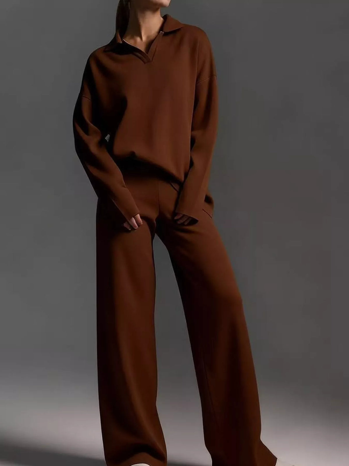 Polo top and pants set, rust front