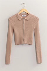 Trendsi HYFVE Ribbed Double Zip Cropped Cardigan -