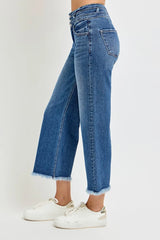 Trendsi RISEN High Rise Crop Wide Leg Jeans with Wide Band Detail -
