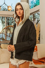 Trendsi BiBi Knit Hoodie Rhombus Sweater Jacket -